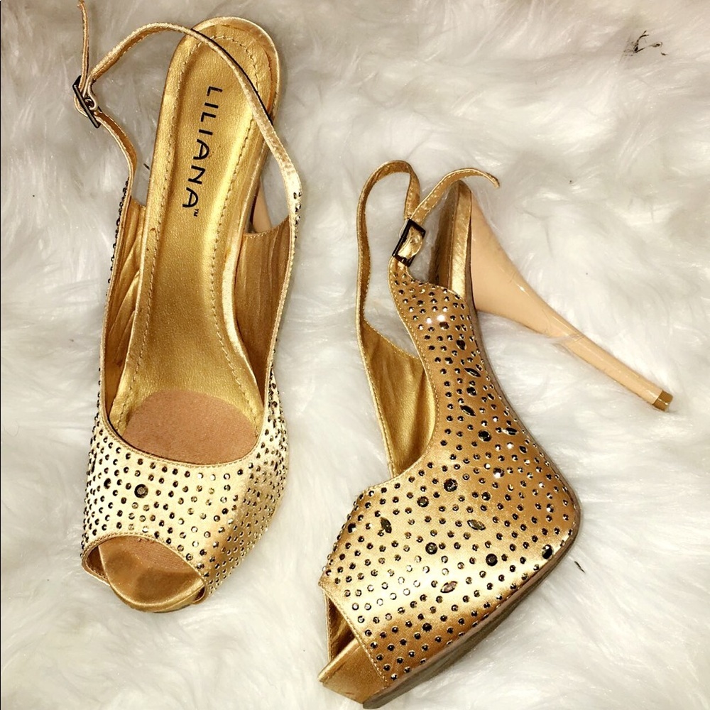 Liliana Gold Bedazzled Heels